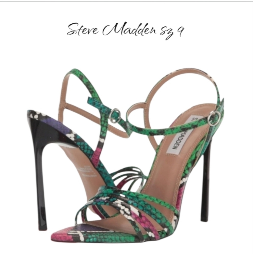 Steve Madden Multicolor Snake-Print Strappy Stiletto Sandals